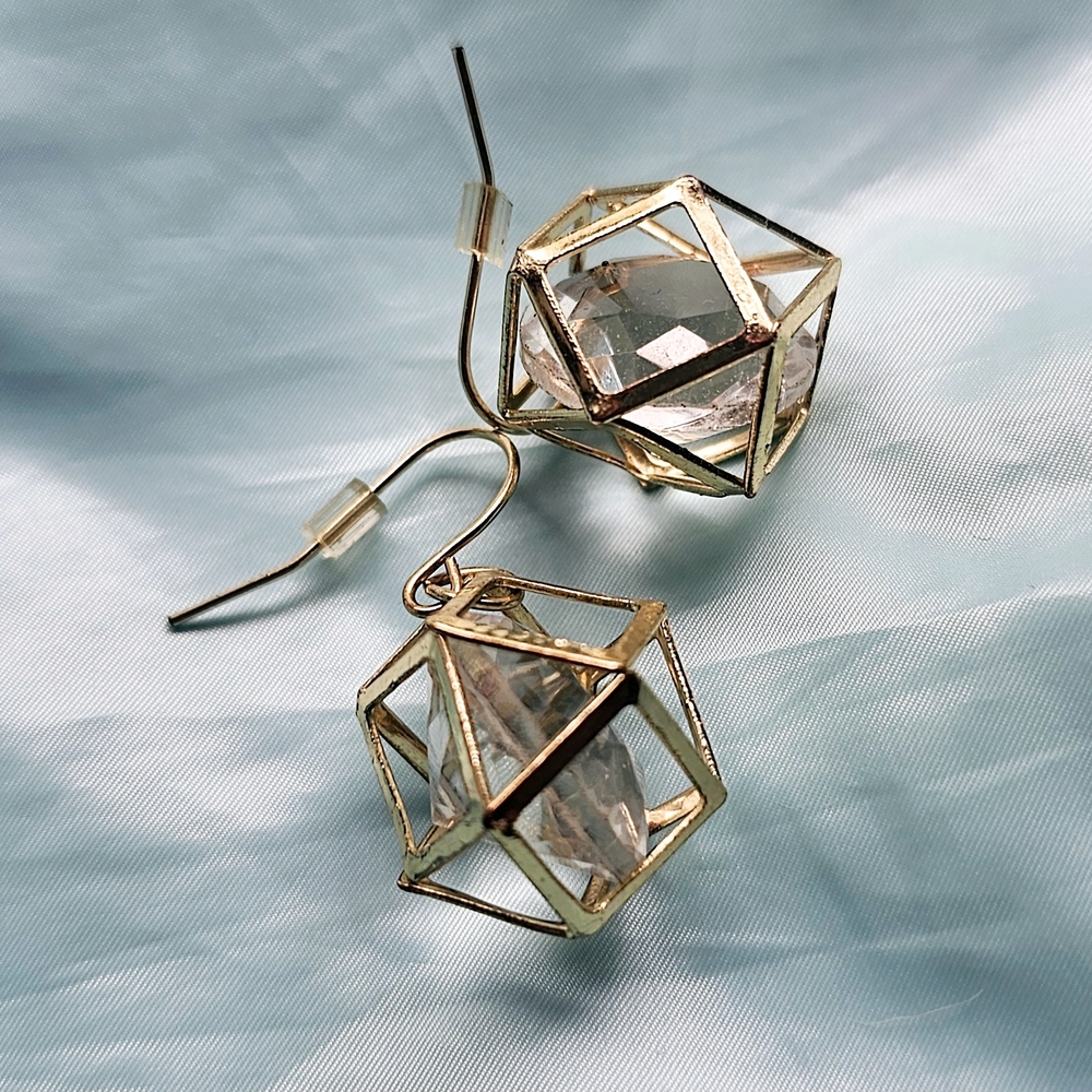 Gold and Yellow Geometric and Floral Earrings - Picture 6 of 11